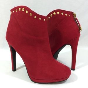 Red Studded Suede Booties